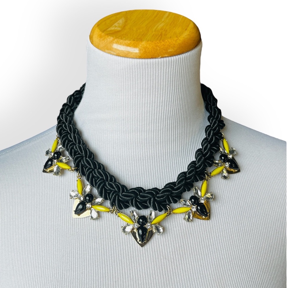 NEW Braided Jewel Statement Necklace Set Earrings Yellow Modern